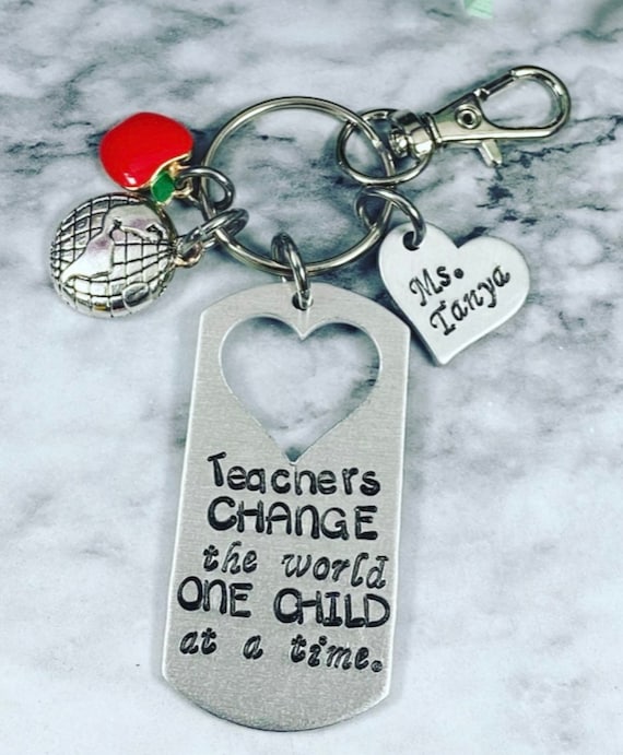 Teacher Gift - Personalized Keychain - Teachers change the world one child at a time- Teacher appreciation - teacher keychain