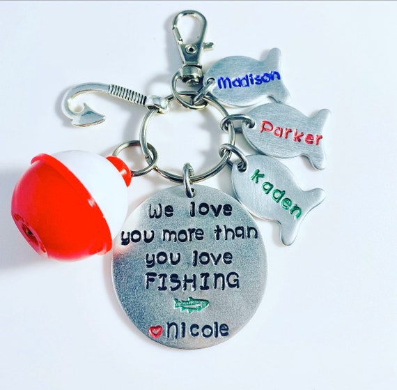 We love you more than you love fishing - Kid’s name Keychain