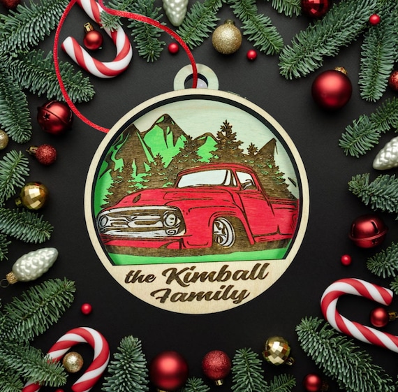 Personalized Classic Truck Ornament - Christmas Truck Ornament. - Red Truck Ornament - Hot Rod Christmas - Classic Car