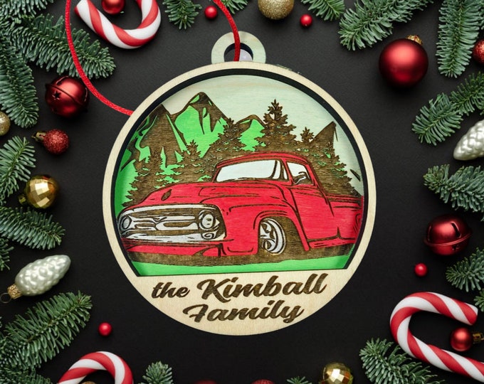 Personalized Classic Truck Ornament - Christmas Truck Ornament. - Red Truck Ornament - Hot Rod Christmas - Classic Car