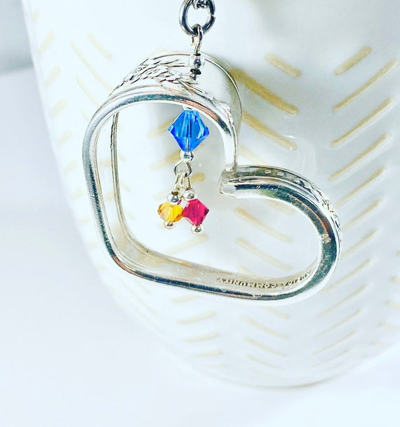 Floating heart birthstone necklace - Upcycled Silverware Necklace
