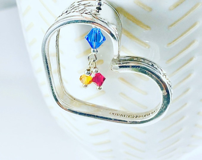 Floating heart birthstone necklace - Upcycled Silverware Necklace