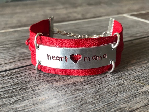 Personalized Zipper Heart Mama Bracelet - CHD Awareness