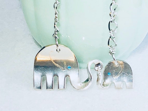 Mom and baby fork elephant necklace - silverware art