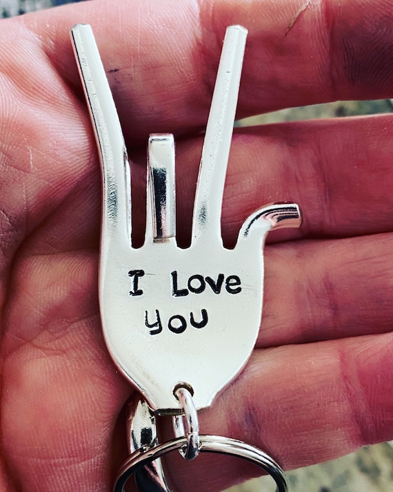 I Love You Fork Keychain - I love you sign language fork keychain - Valentines/Anniversary Keychain