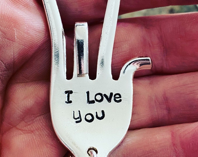 I Love You Fork Keychain - I love you sign language fork keychain - Valentines/Anniversary Keychain