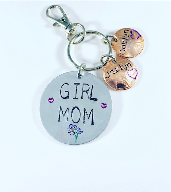 Girl Mom with Pennies from year each kid was born (can do this for dad, grandparents, etc) Mother's Day Keychain,