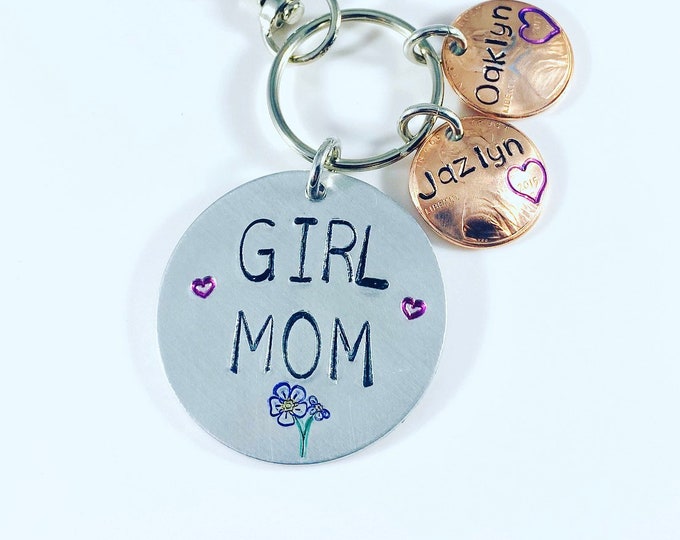 Girl Mom with Pennies from year each kid was born (can do this for dad, grandparents, etc) Mother's Day Keychain