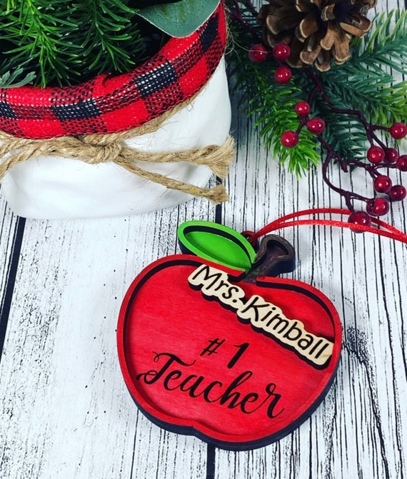 Personalized Teacher Ornament -Teacher Name Christmas Ornament - Teacher Apple Ornament