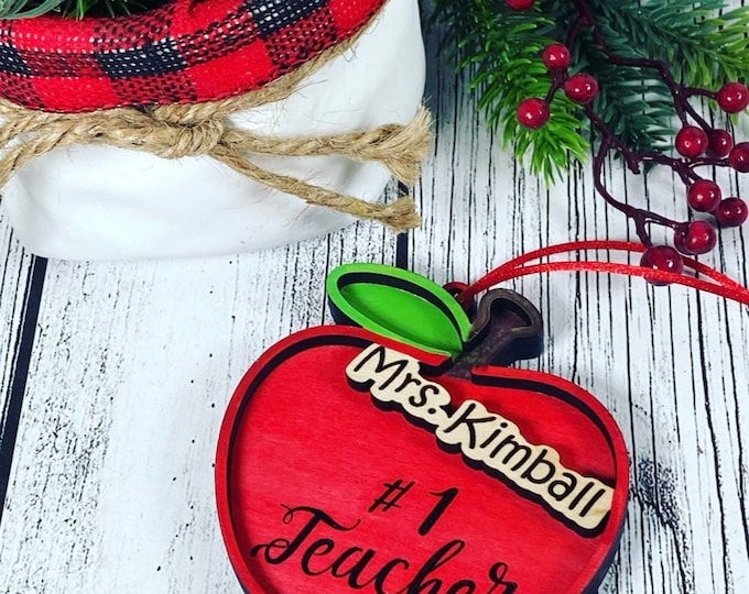 Personalized Teacher Ornament -Teacher Name Christmas Ornament - Teacher Apple Ornament