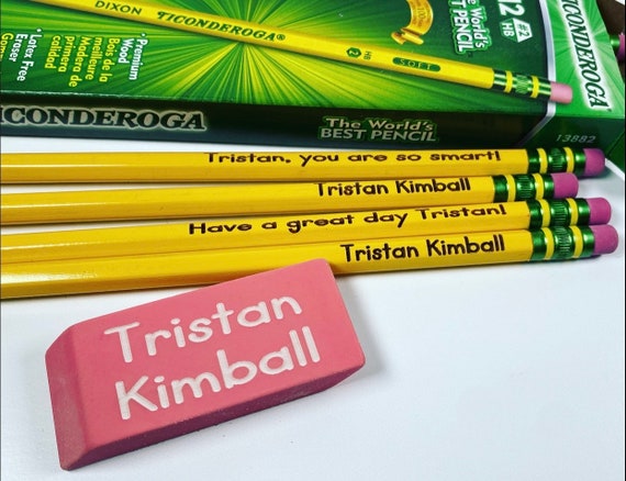 Laser Engraved 1 Dozen Pencils and Pink Eraser - Kid’s name-  school supplies