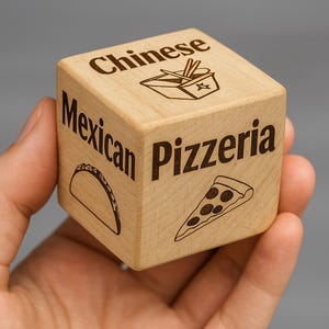 Dinner Dice - Custom Food Dice - Funny Gag Gift for Couples, Families or Friends - Engraved Meal Decision Maker - Kitchen Game - Stocking