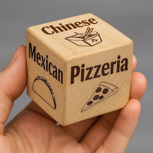 Dés pour le dîner - Dés de nourriture personnalisés - Cadeau bâillonnement drôle pour les couples, les familles ou les amis - Décideur de repas gravé - Jeu de cuisine - Bas