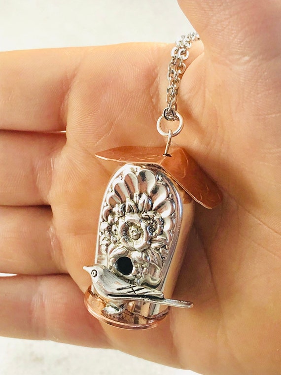 Birdhouse Necklace - Unique Birdhouse Made From Vintage Silverware