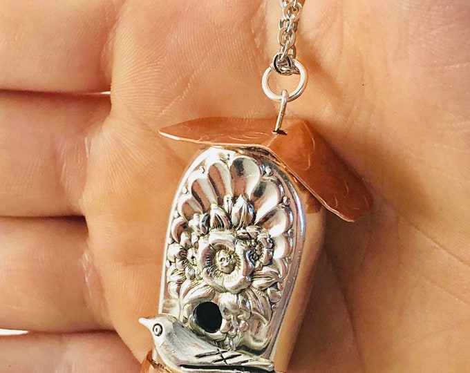 Birdhouse Necklace - Unique Birdhouse Made From Vintage Silverware