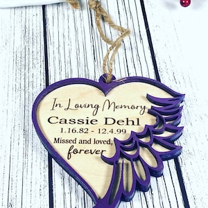 Memorial Angel Wing Christmas ornaments - ANY Outside Color  you choose - Angel wing ornament