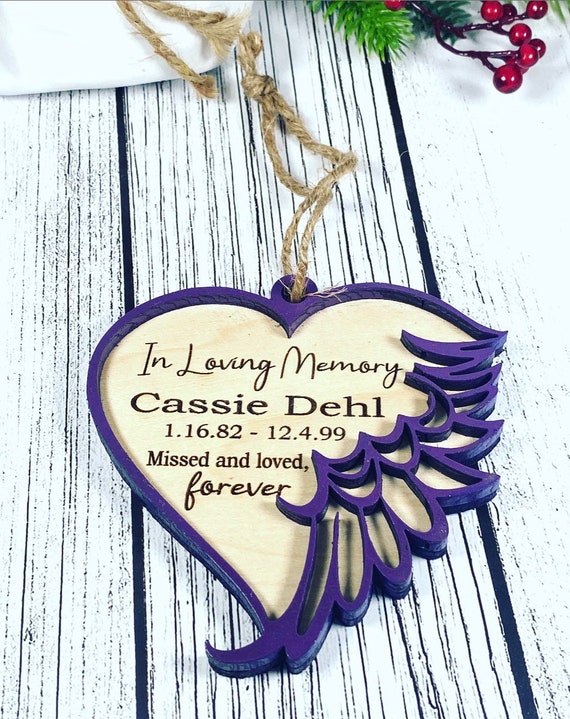 Memorial Angel Wing Christmas ornaments - ANY Outside Color  you choose - Angel wing ornament