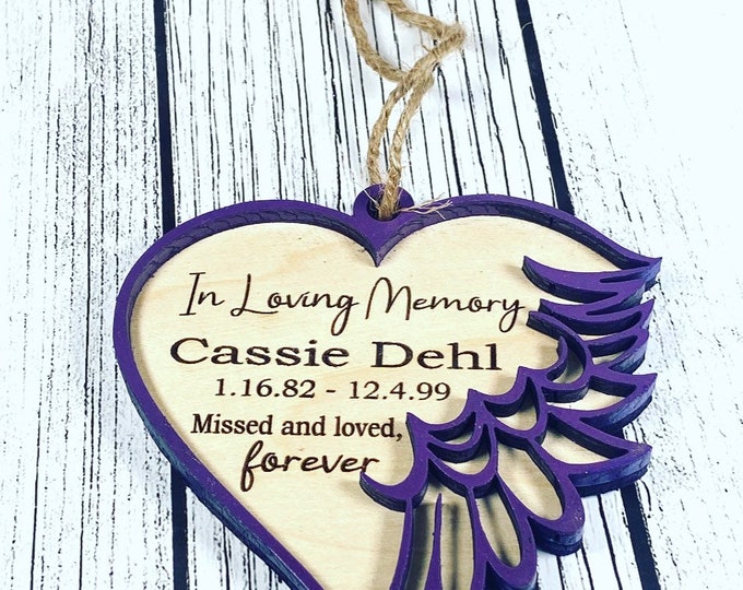 Memorial Angel Wing Christmas ornaments - ANY Outside Color  you choose - Angel wing ornament