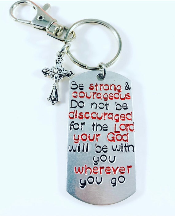 Joshua 1:9.  Religious keychain or necklace  - First Communion/Baptism/Confirmation