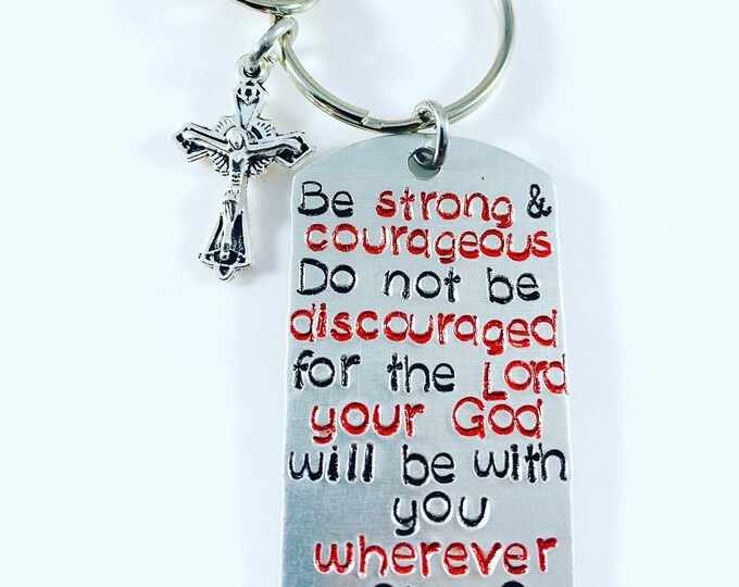 Joshua 1:9.  Religious keychain or necklace  - First Communion/Baptism/Confirmation