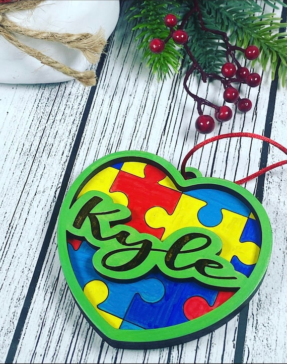 Personalized Autism Ornament and Name - Autism Awareness - Autism Puzzle Ornament