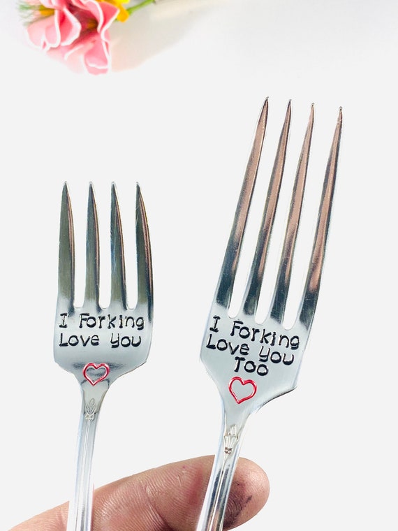I forking love you, I forking love you too! - Cute Wedding/Anniversary/Valentines/Every Day hand stamped vintage forks