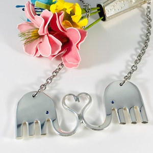 Twisted Fork Elehpant/heart necklace - silverware art