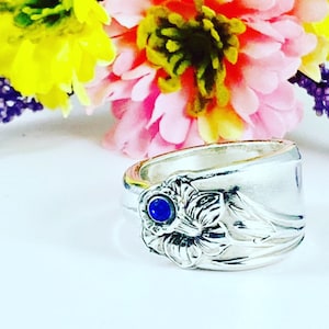 Spoon Ring - Daffodil Spoon Ring - Vintage Silverware Ring with birthstone