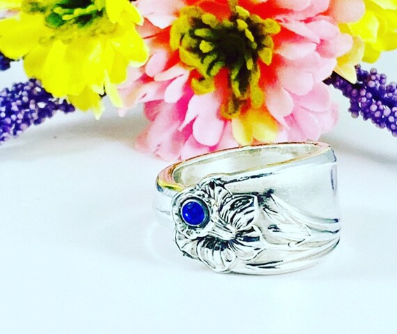 Spoon Ring - Daffodil Spoon Ring - Vintage Silverware Ring with birthstone