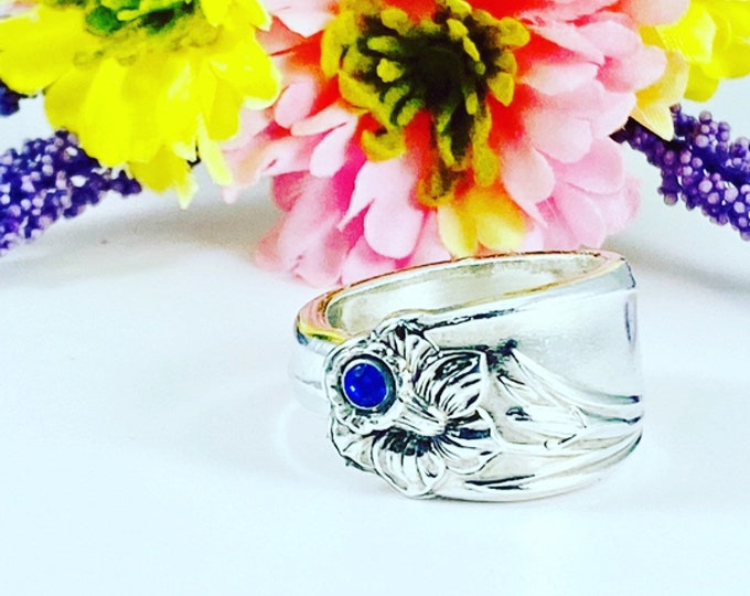 Spoon Ring - Daffodil Spoon Ring - Vintage Silverware Ring with birthstone