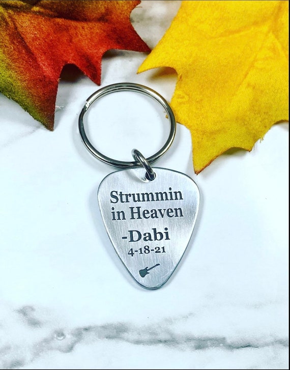 Personalized Memorial Guitar Keychain or Chain Necklace - Memorial Guitar Pick