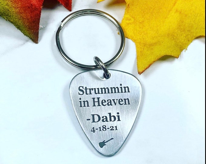 Personalized Memorial Guitar Keychain or Chain Necklace - Memorial Guitar Pick