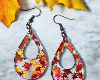 Fall Leaves Teardrop Earrings - Acrylic earrings