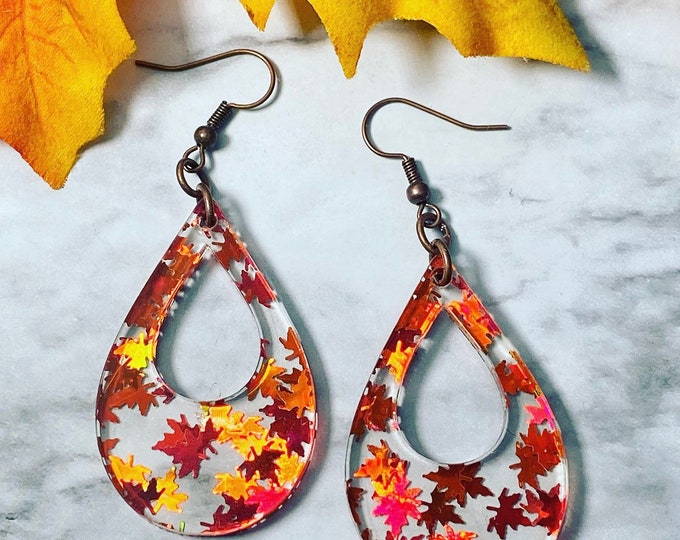 Fall Leaves Teardrop Earrings - Acrylic earrings