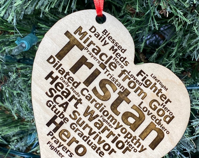 Personalized Word Heart Ornament - CHD ORNAMENT - Heart Warrior