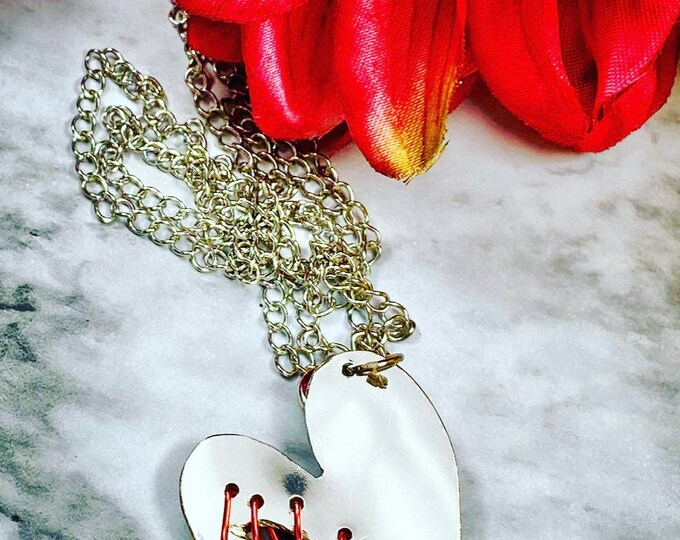 Mended heart - Mended Stitched Heart - CHD stitched necklace made from a vintage spoon