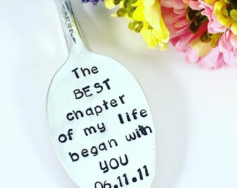 Personalized Anniversary Bookmark: Upcycled Vintage Spoon, Hand Stamped