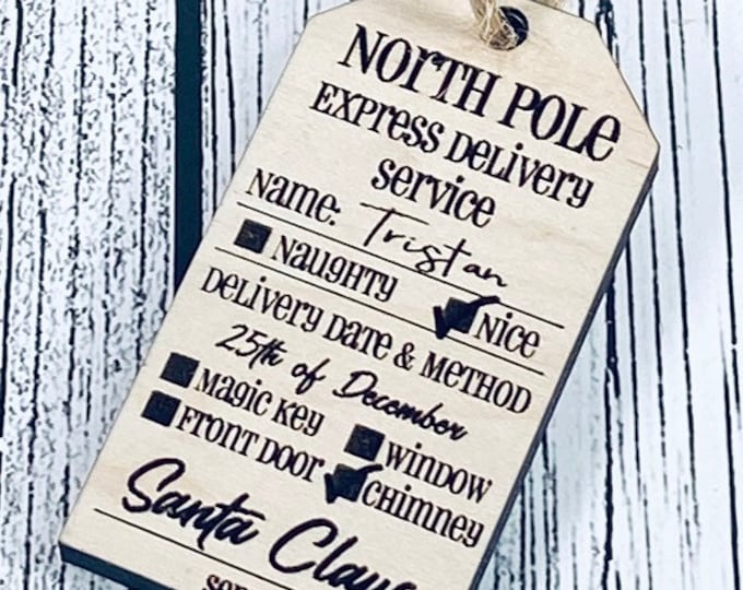 Reusable Wooden Santa Gift Tags/Stocking Tags  - Custom Name Tag