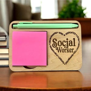 Social Worker Sticky Note Holder & Pen - Laser Engraved Desk Organizer, social worker appreciation - social worker