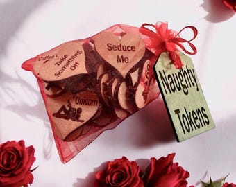 Spicy Adult Activity Tokens: Heart-Shaped Wooden Gift Set
