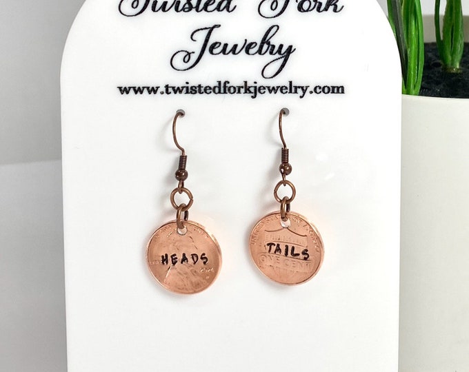 Heads and Tail penny earrings!! Super cute!!! - Penny Earrings - Lucky Penny Earrings - Lucky penny gift - Earring gift - Unique Earrings