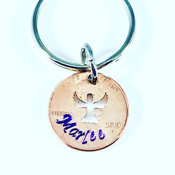 Personalized Memorial Angel Penny Keychain is Necklace