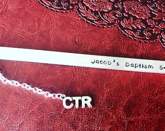 Personalized LDS Baptism Bookmark: Hand Stamped Aluminum CTR Gift