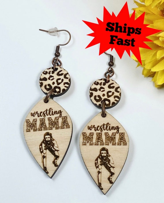 Leopard print wrestling mama earrings - Female wrestler - Grappler - Pin Like A Girl