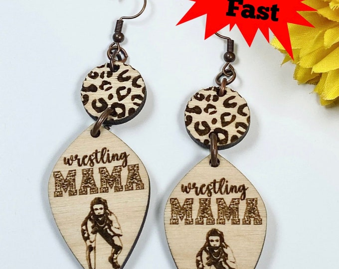 Leopard print wrestling mama earrings - Female wrestler - Grappler - Pin Like A Girl