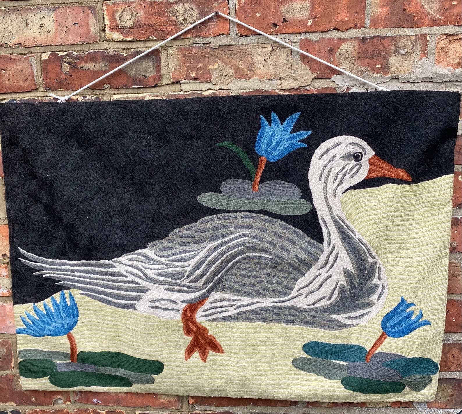 Vintage tapestry woolen crewel duck wall hanging wall Etsy