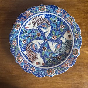 Large Tunisian Ceramic Fish Plate: Boho Moroccan Wall Decor