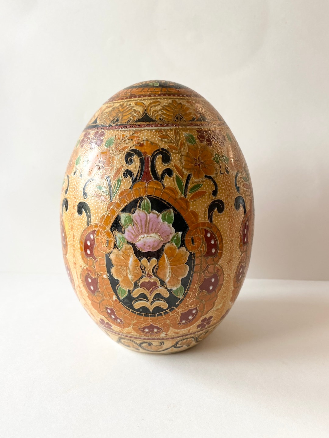 Japanese Satsuma Porcelain Egg, Large Ceramic Hand Painted Japanese Egg