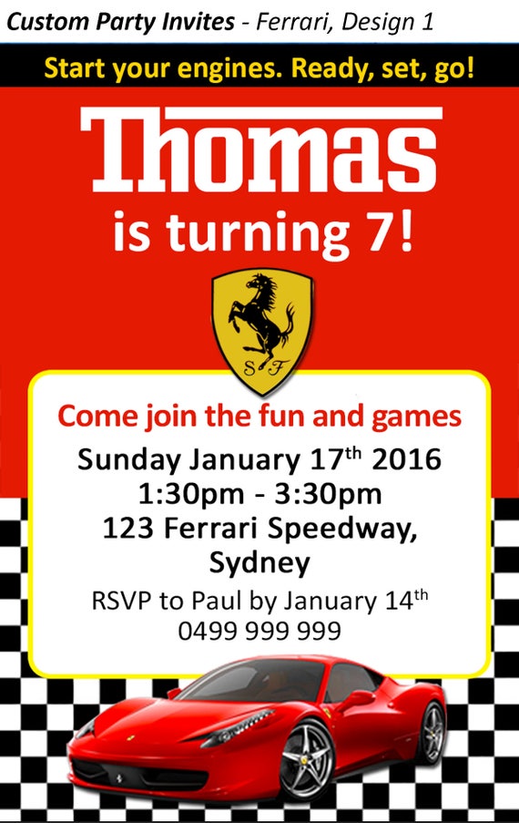 Ferrari Racing voiture Invitation fête danniversaire Invite Etsy