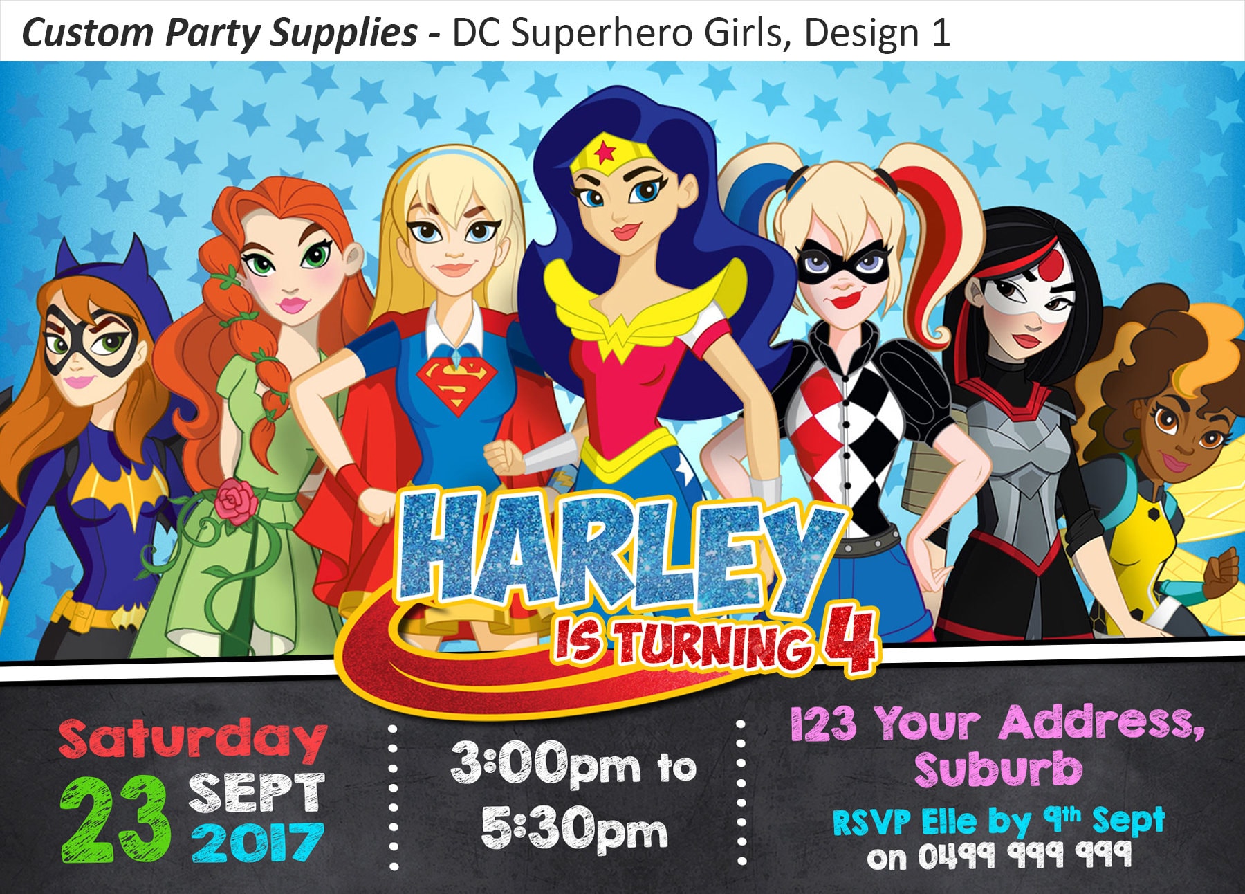 DC Superhero Comic Girls Birthday Party Invitation Invite | Etsy